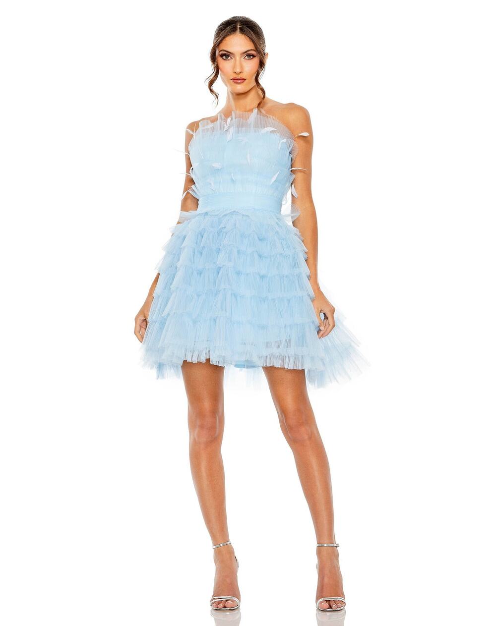 MAC DUGGAL 20529 Powder Blue Strapless Feathers Short Tulle Dress NWT sz 6